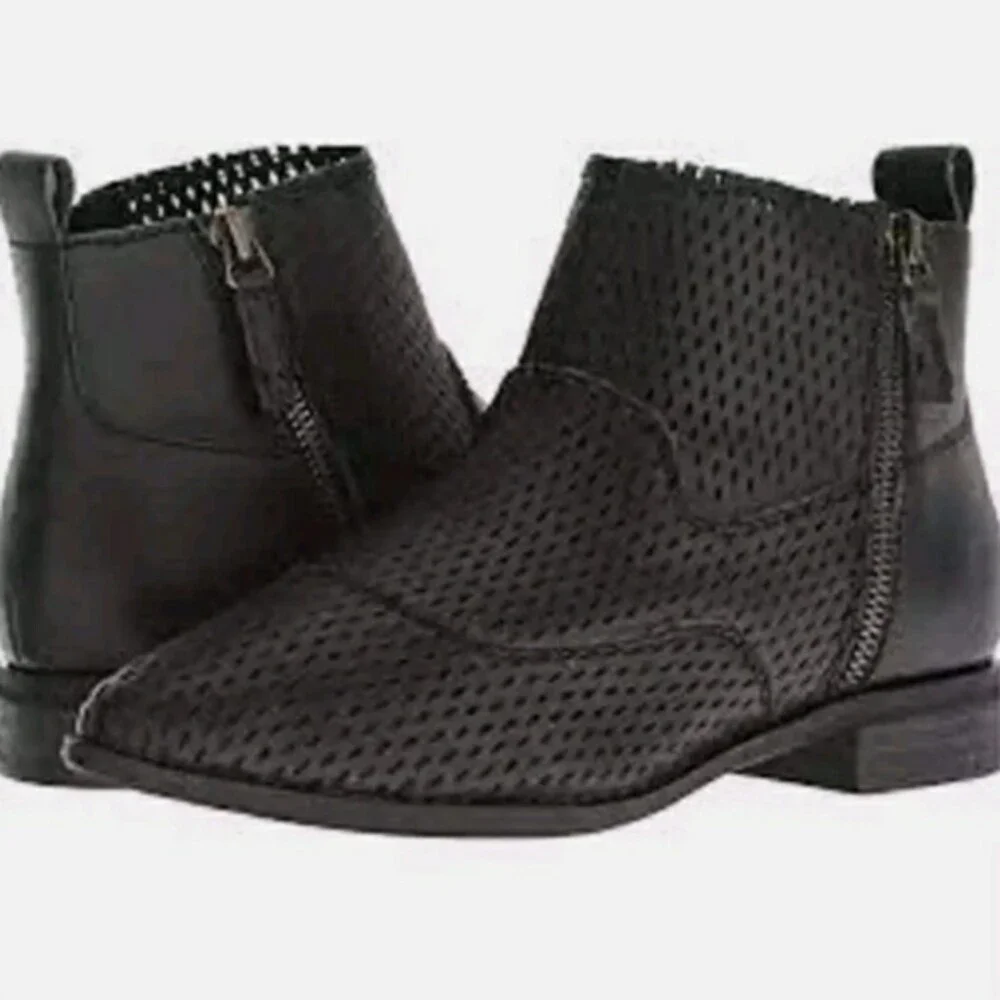 Kelsi Dagger Alaska Perforated Black Leather Booties 9.5 Ankle Boots